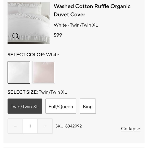 Pottery Barn Teen White Ruffle Organic Duvet Cover